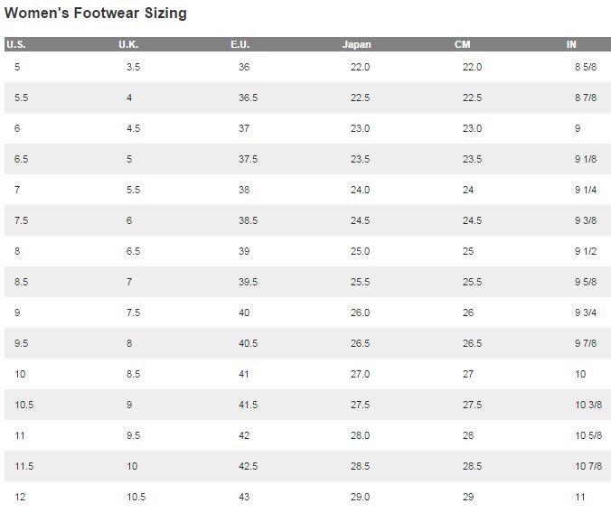 AHNU Ahnu Women s Footwear Sizing Chart